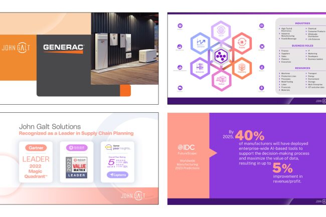 Cover and interior slides of a presentation for an ERP client in the financial sector