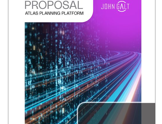 Cover of a customizable proposal booklet - space for client's name and logo at bottom right