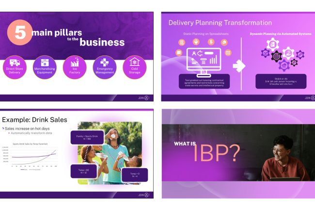 Corporate presentation slides for a supply chain partner in the food and beverage industry